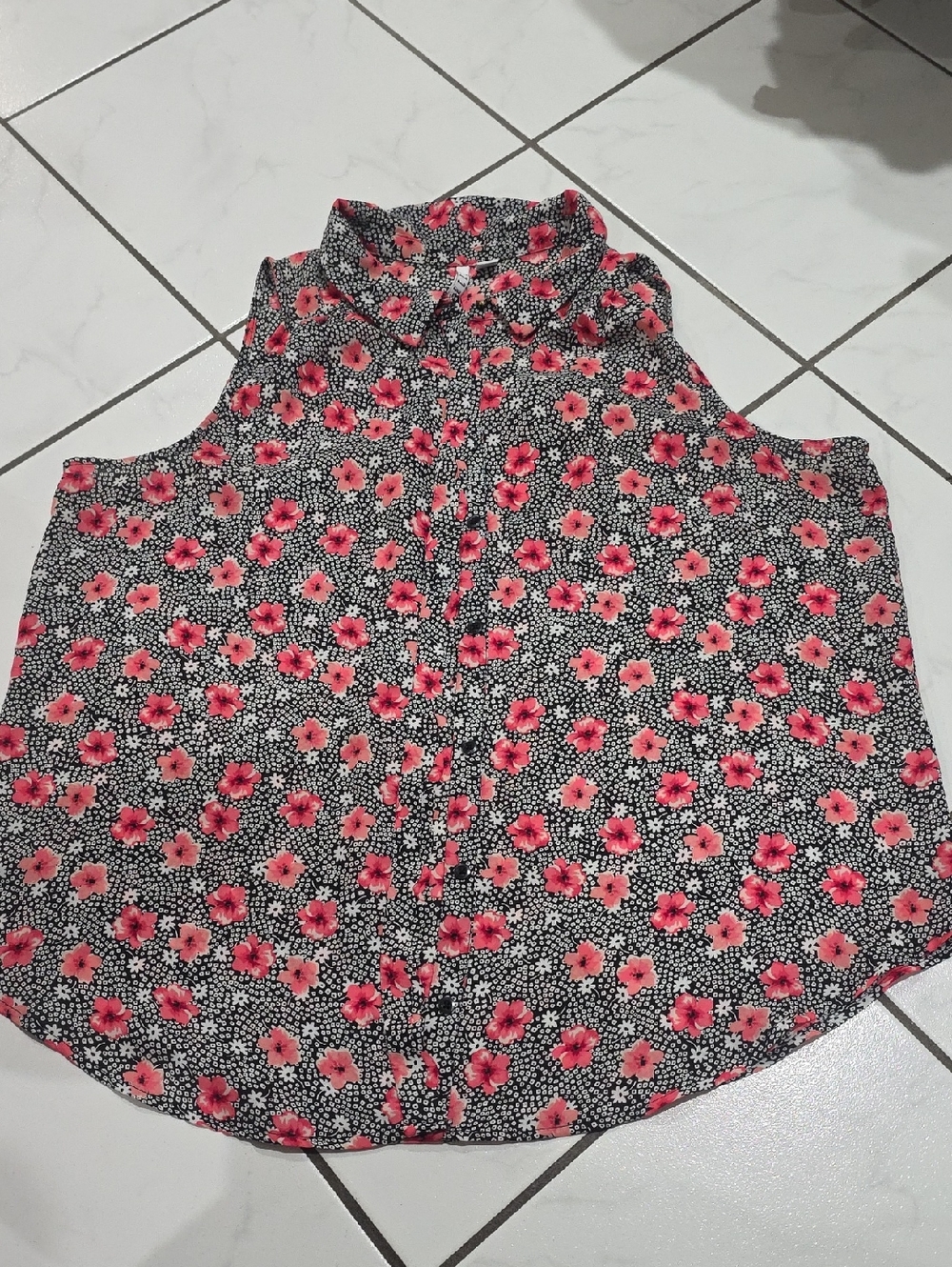 Elle Black Blouse with Coral Pink Floral Print